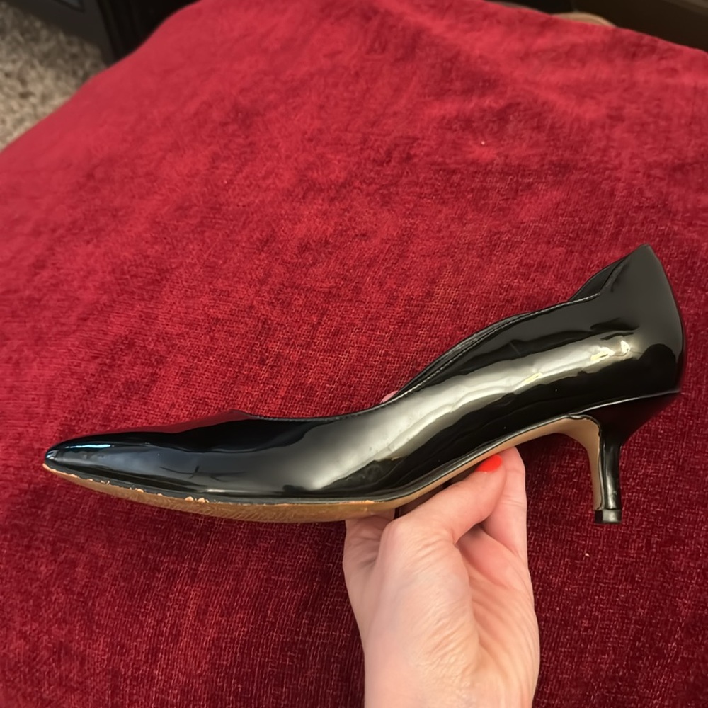 Marc Fisher Black Patent Leather Pointed-Toe Kitten Heels - Women's Pumps - Picture 7 of 10